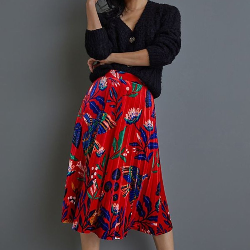 Super Nice Letters Diana Pleated Velvet Midi Skirt